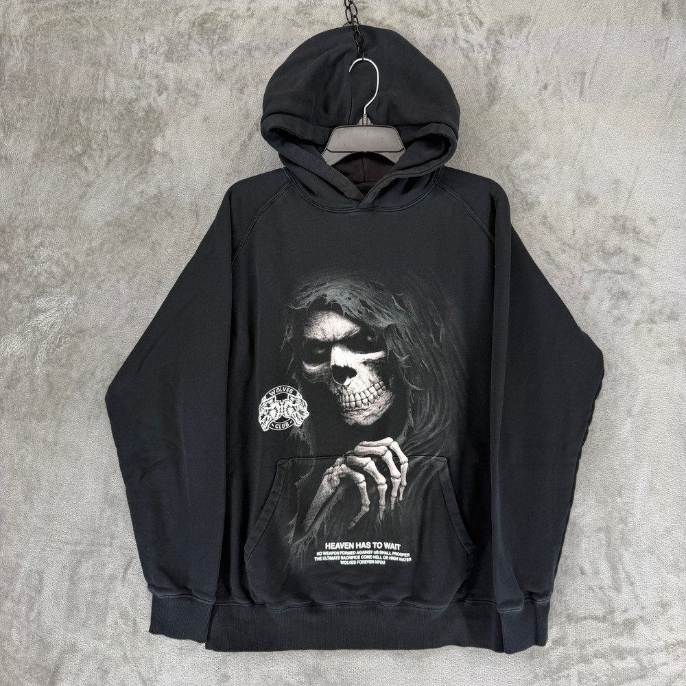 Darc‎ Sport Wolves Club Heaven Has To Wait Grim Reaper Hoodie Black Mens Medium